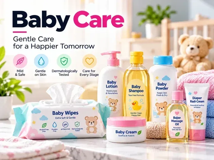 Baby care products arranged in a nursery